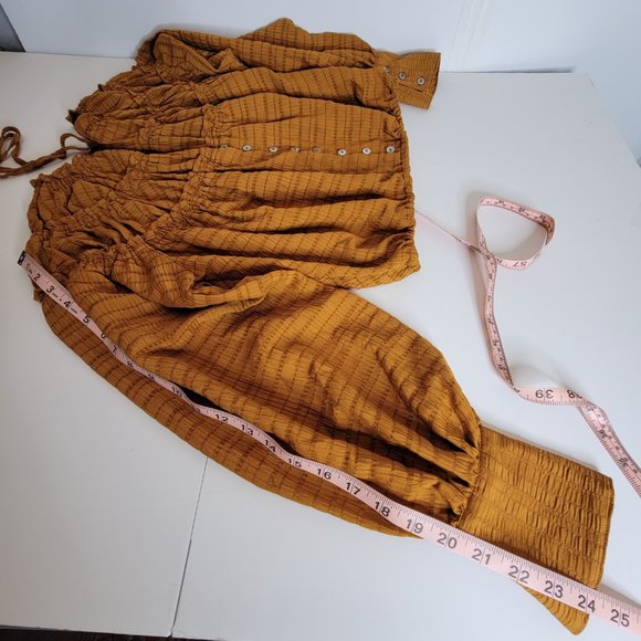 Free People Hailey Crop L/S Midriff Blouse Carmel Size S NWT - Picture 9 of 12